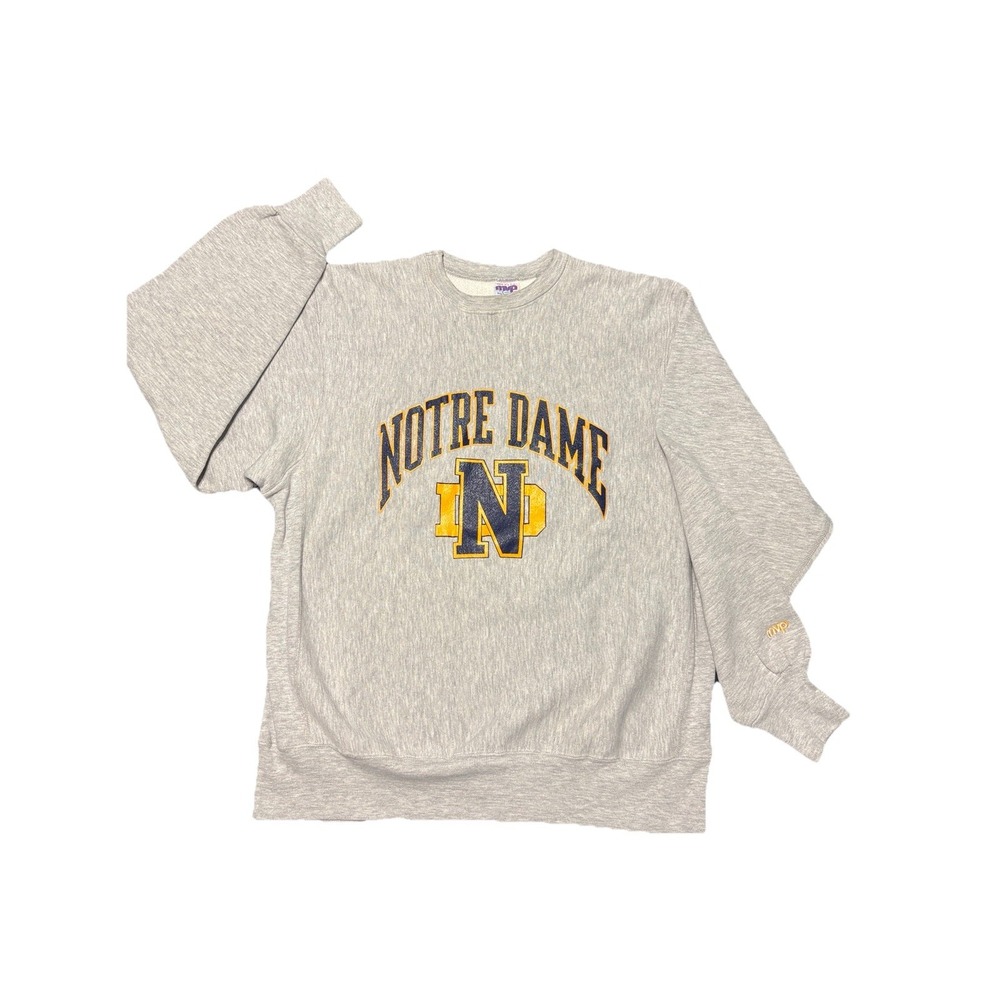 VTG 90s Notre Dame MVP PROWEAVE Sweatshirt Gray Unisex USA Made Size XL